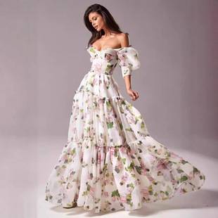 Europe and the United States cross-border new off-shoulder European and American women's fashion organza fairy long temperament evening dress dress