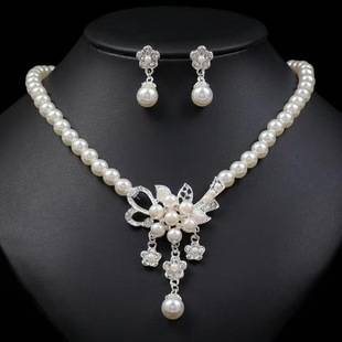 European and American Super Flash Pearl Bride Necklace Women's Earrings Two-Piece Set Simple Dress Wedding Accessories suit Wedding Accessories