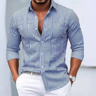 Popular European and American men's cardigan, trendy long-sleeve shirt, four-way stretch, loose-fitting, British-style long-sleeve men's turn-down collar shirt