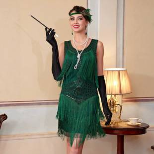 Cross-border 1920s vintage Gatsby ball sequin dress, ball gown, tank top, round neck, tassel party dress