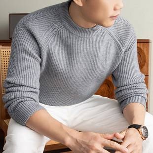 Thickened, warm, round-neck sweater for men, 2026 autumn/winter new collection, jacquard pattern, casual long-sleeved knitwear for middle-aged men
