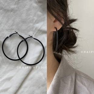 Black Hoop Earrings 2021 Trendy Style Earrings for Women Hong Kong Style Ins Earrings Studs Drop Earrings Sweet Cool Style Minimalist Ins Style
