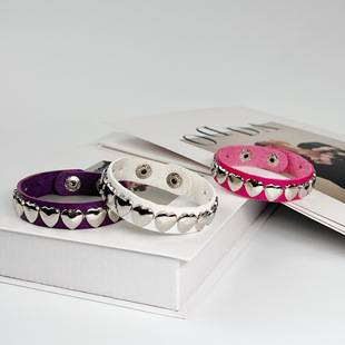 Japanese and Korean Subculture Cross-Border Personalized Punk Style Heart Bracelet Adjustable Wristband Pu Leather Trendy Street Dance Wristband