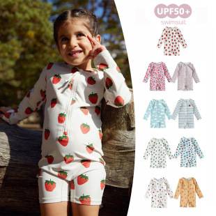 Children's Sun-Protective Long-Sleeve One-Piece Swimsuit, Cute Swimwear for Baby Boys and Girls, Infant Ins-Style Beach Vacation Swimwear