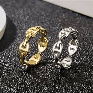 Titanium Steel Non-Fading Pig Nose 18K Gold Ring Women's Niche Design Ins Cold Style Index Finger Ring Hand Jewelry