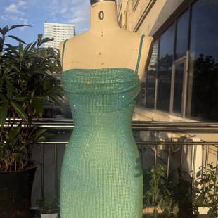 Amazon cross-border new sexy bodycon evening dress with gradient color and heavy diamond embellishments