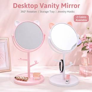 Cat Ear Dressing Mirror HD Desktop Rotating Makeup Mirror Girl Dressing Table Creative Simple Beauty Princess Mirror