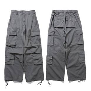 Functional style Pocket Workwear casual pants men's loose wide-leg trousers pleated paratrooper drawstring sports pants high street fashion