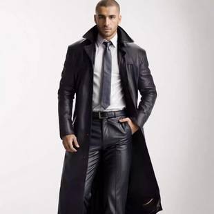 Hot Selling Cross-Border Spot Men's Clothing Extended Windbreaker Men's Fashion Extended Pu Leather Jacket Slim Fashionable Leather Jacket