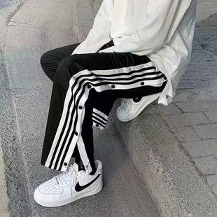 Summer 2025 Thin Korean Style Fashionable Striped Straight Side Buckle Pants Loose Casual Wide Leg Basketball Sports Pants for Men