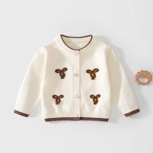 Spring and Autumn Baby Bowknot Knit Cardigan 2026 New Korean Style Soft Versatile Sweater Coat