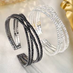 European and American New Rhinestone Claw Chain Opening Bracelet High Sense Niche Fashion Women's Jewelry Cross Design Bridal Bracelet