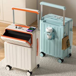 Wide Trolley Suitcase Men's and Women's Front Opening 20inch Boarding Case Water Cup Holder Password Suitcase Lightweight Boarding