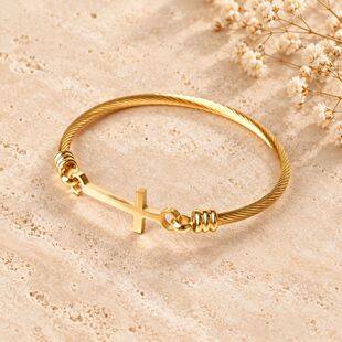 European and American Popular Stainless Steel Fashion Minimalist Cross Open Bracelet Non-Fading Trendy Light Luxury Jewelry Wholesale