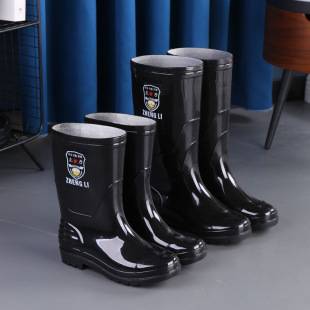 2025 New Rain Boots Thickeneded Labor Protection Men's Rain Boots High Tube Short Rain Boots Waterproof Anti-Slip Thickeneded Velvet Cover Acid and Alkali Resistant