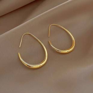 New Oval Ear Studs Elegant All-match Women's Earrings Simple Retro Hong Kong Style Ear Drop Distinctive European and American Exaggerated Large Earrings