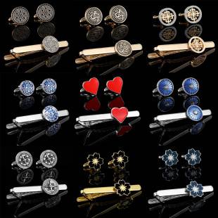 Cross-border European and American men's quality business tie clip combination professional tie clip pattern simple personality jewelry batch