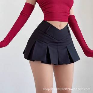American Retro College Spice Girl V-Waist Pleated Skirt Skirt Slim A- Line Short Skirt Women