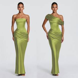 Amazon cross-border women's high-end evening dress set with back straps, sexy strapless mermaid long dress