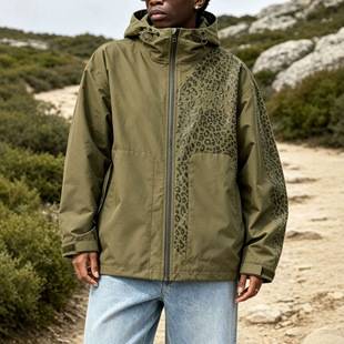 European and American men's jacket that changes color when wet, outdoor sports leopard print windbreaker, winter casual coat, foreign trade cross-border men's clothing