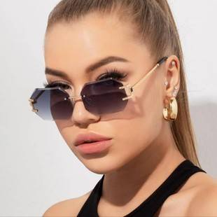 Cross-Border New Octagonal Frameless Sunglasses, Cross-Border Hot Seller, Gradient Lenses, Uv Protection, Metal Frame, Unisex, Lightweight