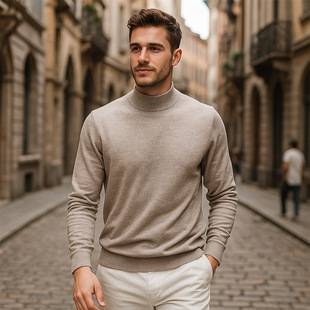 Men's Half Turtleneck Wool Sweater Autumn and Winter New Pure Color Pullover Knitted Top Lazy Style Men's Sweater Bottoming Shirt
