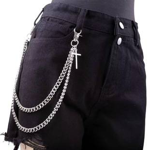 European and American Cross-Border Jewelry Punk Men's and Women's Metal Trouser Chains Hip-Hop Trendy Multi-Layer Cross Waist Chain Manufacturers Wholesale
