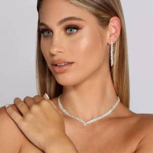 Cross-Border Popular Foreign Trade Bridal Jewelry Necklace Earrings Bracelet Rhinestone Zircon Wedding Dress Ladies Wedding Accessories