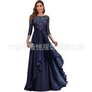 Amazon's New Foreign Trade Evening Dress for Women, Long Sleeve Chiffon Wedding Ball Gown, Slim and Elegant Dress