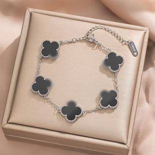 15MM Cross-Border Bestseller 18k Double-Sided Lucky Clover Bracelet Fashionable Light Luxury Five-Flower Shell Clavicle Chain OL Titanium Steel