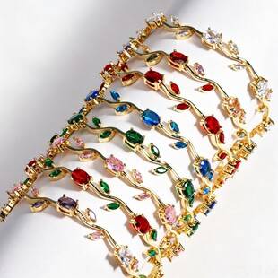 Cross-Border Popular Tulip Bud Leaf Bracelet, Retro Luxury Colorful Zircon Bracelet, Fashionable and High-End Jewelry