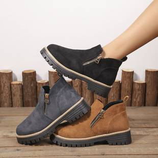 2025 Cross-Border Round-Toe Side Zipper Martin Boots Short Boots with Chunky Heels New Autumn and Winter Large Size Foreign Trade Women's Short Boots