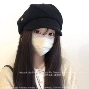 Versatile suede fisherman hat, octagonal beret, newsboy cap for women with large head circumference, makes the face look smaller, painter's hat