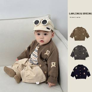 Korean Boys and Girls Knitted Sweater Jacket Baby 2026 Spring New Style Kidsren's Korean Style Cartoon Bear Sweater Cardigan