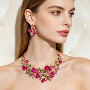 Cross-Border Exclusive Platform for European and American Floral Necklace and Earring Sets, Crystal Gemstone Jewelry, Bridal and Party Accessories for Women