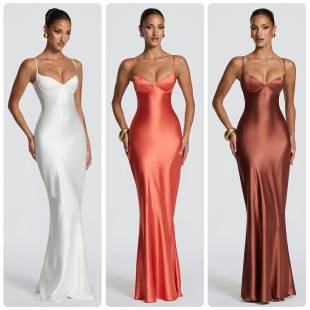 European and American Cross-Border Foreign Trade 2026 New Satin Spaghetti Strap Gown Long Dress Bodycon Mermaid Slim-Fit Evening Dress
