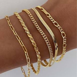 European and American Cross-border Jewelry Cross-border Hot-selling Metal 5-piece Chain Bracelet suit Simple Multi-layer Chain Bracelet