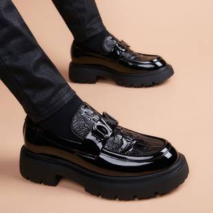 Men's casual leather shoes, Korean style, trendy business style, thick-soled, lightweight rubber foam sole, slip-on loafers