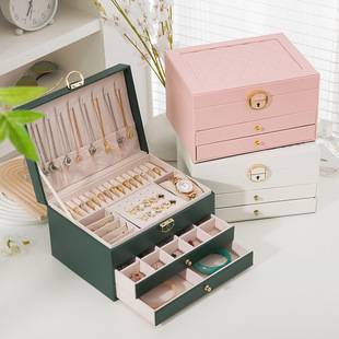 Cross-Border Three-Layer Jewelry Storage Box, Light Luxury, Large Capacity, Jewelry Storage Box for Necklaces, Earrings, Rings, and Accessories, High-End
