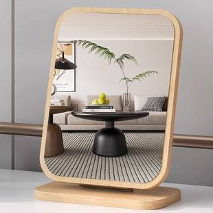 Mirror Simple Desktop Large Makeup Mirror Rotatable Household Wooden Student Dormitory Desktop Folding Dressing Mirror
