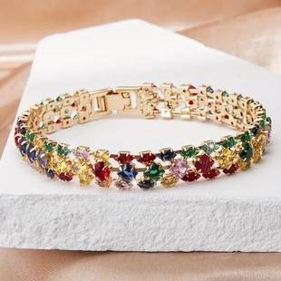 Cross-border high-grade copper inlaid zircon bracelet women's tennis chain fashion European and American colored diamond full diamond hand accessories wholesale jewelry
