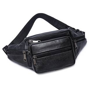 Cross-Border 2025 New Style Cowhide Men's Waist Bag, Cow Leather Shoulder Bag, Chest Bag, Fashionable Soft Leather Sports Crossbody Bag