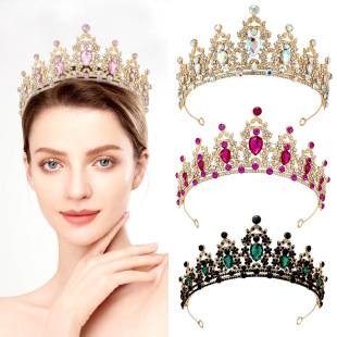 Bridal Crown Cross-Border Colorful Rhinestone Headband Baroque Alloy Crown Wedding Dress Accessories Hair Accessories Princess