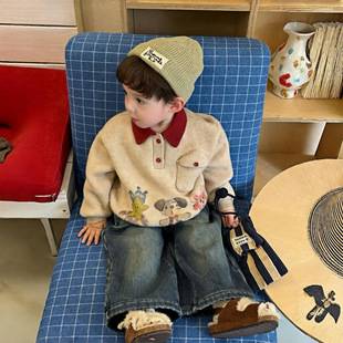Boys' thickened warm sweater, new children's knit top, baby winter clothing, trendy and stylish children's wear