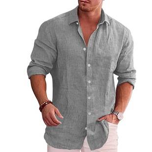 Slim-Fit Long-Sleeve Shirt Top 20253D Men's Long-Sleeve Shirt with Printed Turn-Down Collar, Casual Solid Color with Buttons, in Stock