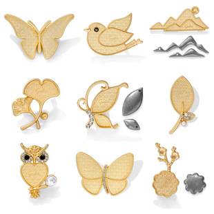 National Day DIY New Style Song Brocade Butterfly Owl Brooch with Alloy Base, Leather Patch, Handmade Pin with Plain Base