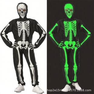 Halloween Cosplay Costume, Luminous Skeleton Ghost Children's Costume, Children's Character Dress-Up One-Piece Stage Performance Outfit