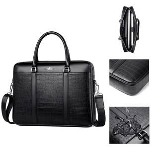 Cross-Border Men's Bag, Briefcase, Men's Business Horizontal Handbag, Large Capacity Shoulder Bag, Leather Bag, High-End Crocodile Pattern for Men
