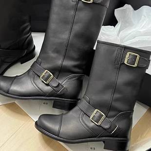 Fever Same Style Boots Women's Genuine Leather 2025 Autumn and Winter New Style Buckle Mid-Calf Boots Korean Low-Heeled Short Boots for Women