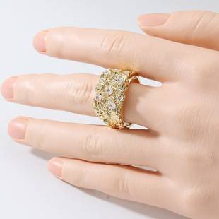 Morning Moon Cross-Border Ring, Gold Color, for Men and Women, as Shown, Artistic Retro Bohemian Style, Copper